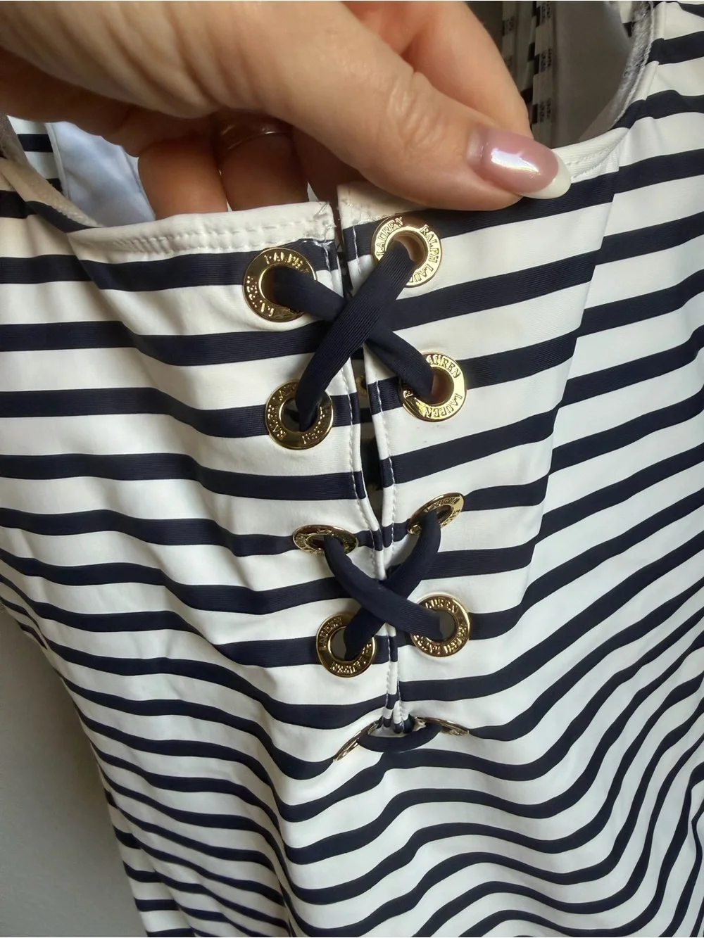 NWT Lauren Ralph Lauren Striped Lace-Up One Piece Sz 16